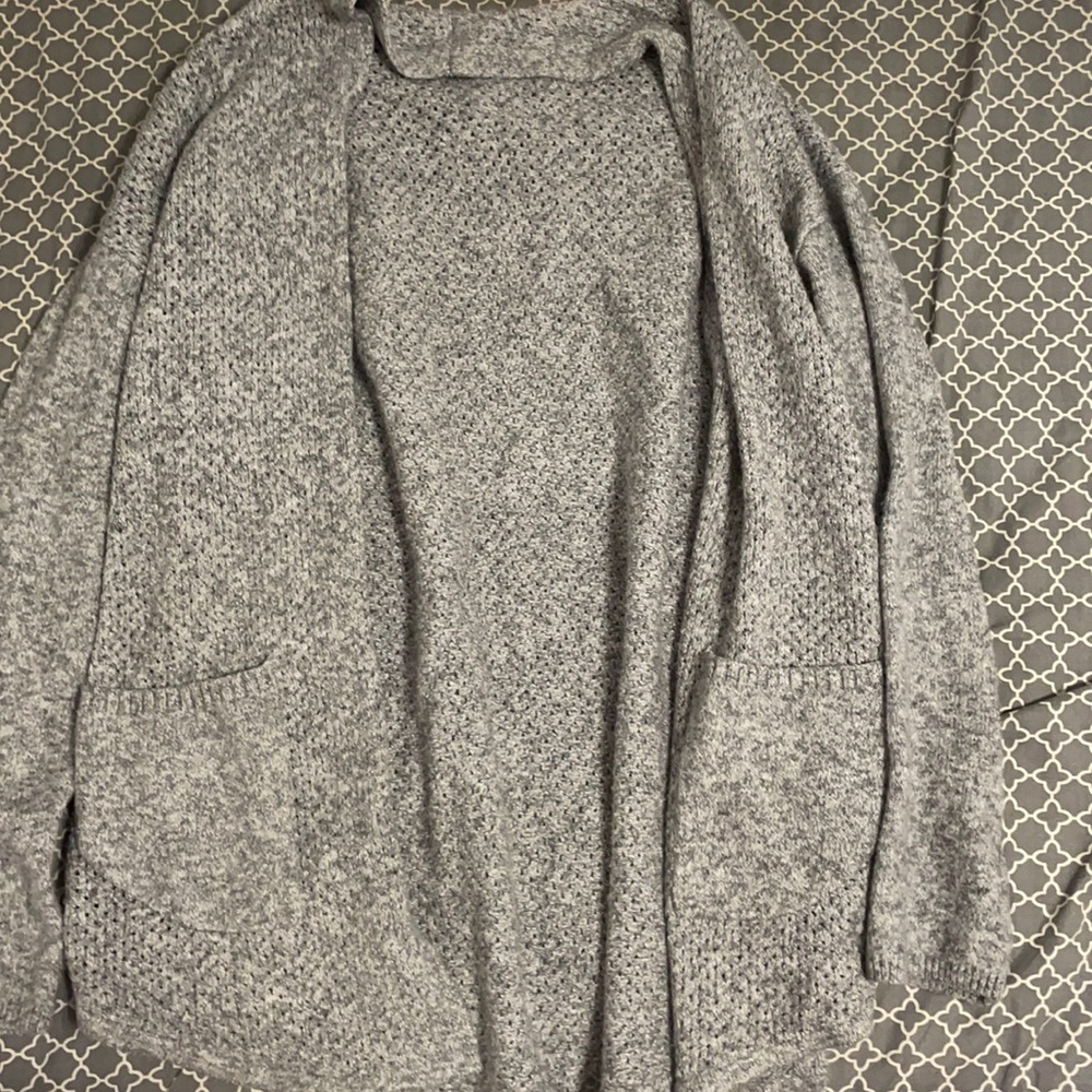 grey cardigan